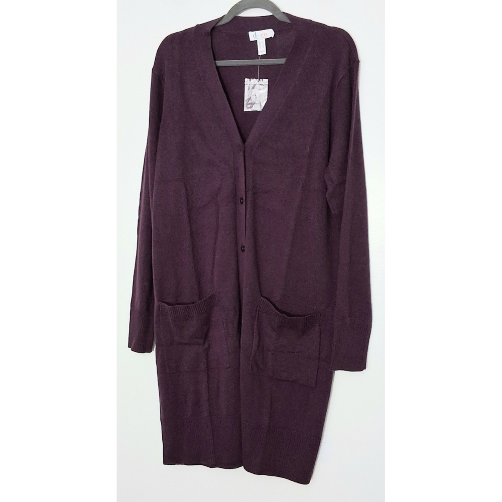 D & Co Sweater Women's Size Large Maroon Long Sleeve Button Front Cardigan NEW